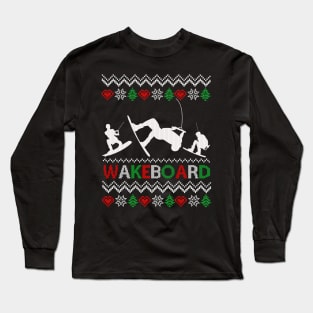 Vintage Retro Wakeboarding Ugly Christmas Funny Wakeboard Long Sleeve T-Shirt